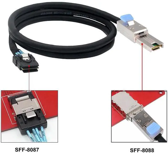 Alt view image 3 of 5 - JAENFONG External Mini SAS 28AWG Male 26Pin SFF-8088 to Internal Mini SAS Male 36Pin SFF-8087 Data Cable 1M 3.3feet