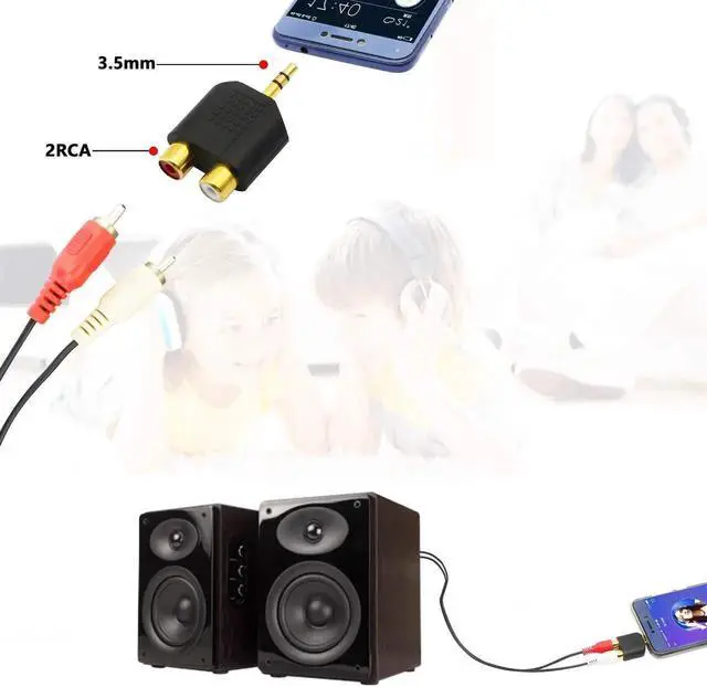 Alt view image 5 of 6 - LEMENG (2-Pack) Gold Plated 3.5mm Stereo to 2-RCA Male to Female Audio Splitter, Dual RCA Jack Adapter