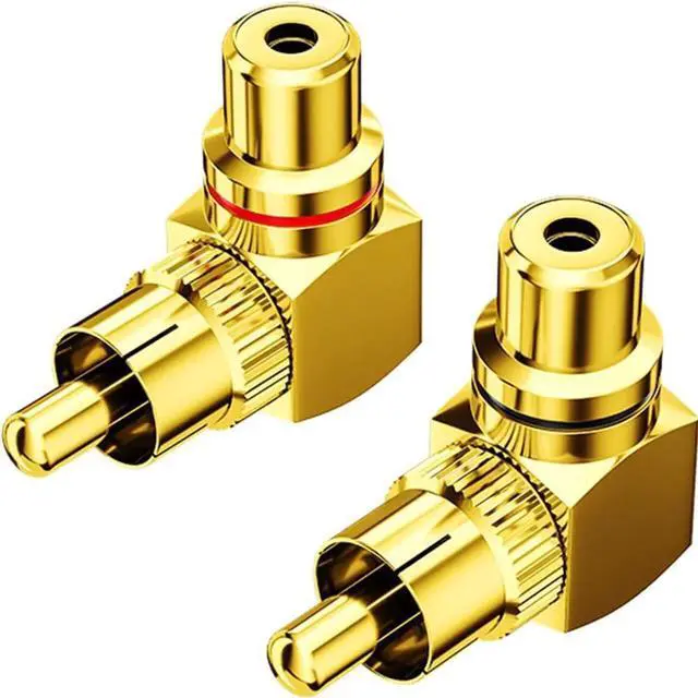 Main image of 2-Pack RCA Right Angle Adapter 90 Degree RCA Male to Female Adapter Angled Connector Elbow Plug (Black + Red)
