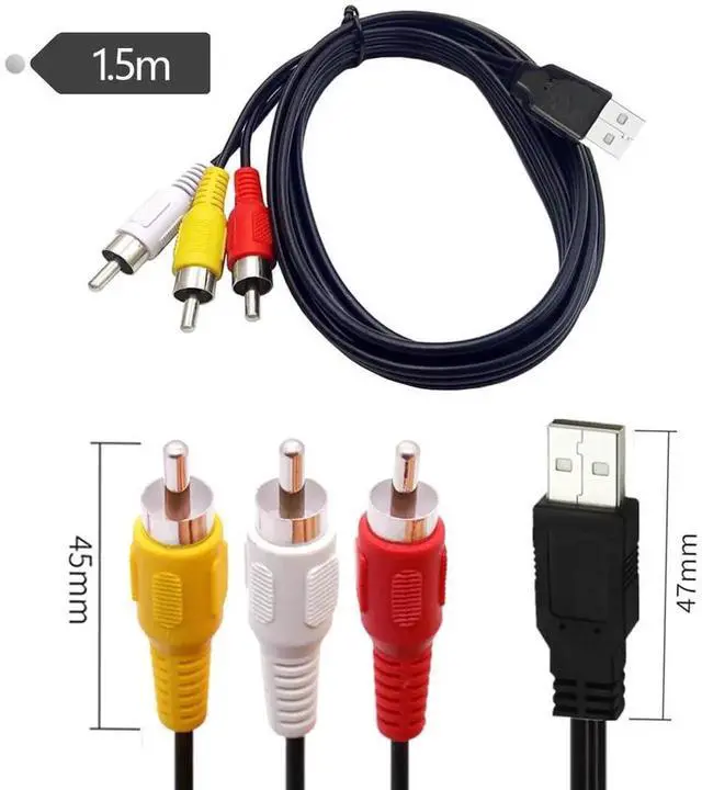Alt view image 2 of 7 - USB to RCA Cable, 5ft USB Male to RCA Male Jack Splitter Audio Video Cable, 3RCA Cord to Connect AV Adapter for TVs PC HDTV DVD Computers Smart Phones and More Decices