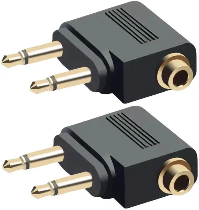 Main image of 2-Pack Airplane Headphone Adapter, Dual 3.5mm Male to 3.5mm Female Gold Plated Flight Audio Converter for Airline Entertainment Systems