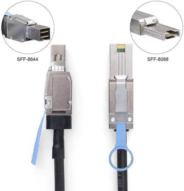 Alt view image 4 of 6 - JAENFONG SFF-8644 to SFF-8088 SAS Cable, 6Gbps External Mini SAS HD to SAS 2.0 (26-Pin) for RAID/Server/Data Center, 100-Ohm, 1m/3.3f