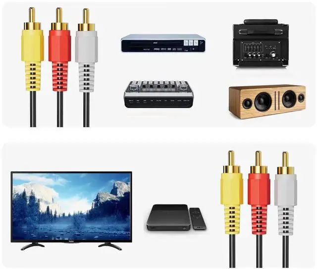Alt view image 6 of 7 - RCA Cables, 3RCA Cable Audio Video 24K Gold Plated Connecting Audio Video Components AV Male to Male Cable for Home Theater amp, Stereo Systems (5ft-2pcs)
