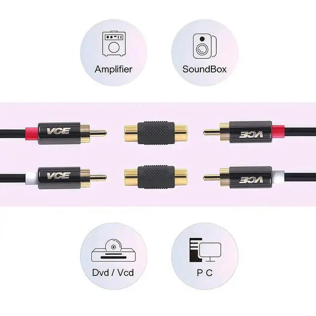 Alt view image 4 of 6 - 6-Pack Gold Plated RCA Female to RCA Female Coupler,Compatible with Phono,Speaker,RCA Cable,Amplifier