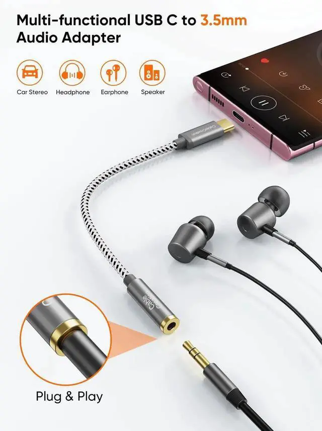 Alt view image 6 of 7 - USB C to 3.5mm Audio Adapter, Type C to Headphone Adapter, USB C to Aux 24bit/96kHz HiFi DAC Cable for iPhone 16 15 Pro Max/15 Pro/15 Plus, iPad, Galaxy S24 S23 Ultra, Pixel 9, 0.33 ft