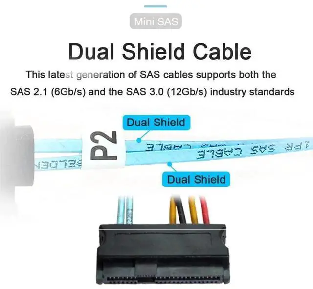 Alt view image 7 of 7 - JAENFONG SFF-8654 4i 38Pin Slimline SAS 4.0 Host to 4 SAS 29Pin SFF-8482 Target Hard Disk Fanout Raid Cable
