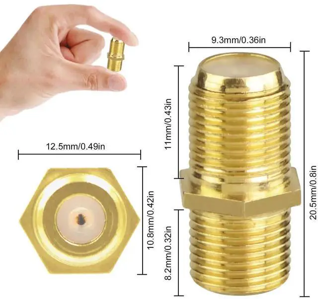 Alt view image 3 of 6 - Coaxial Cable Connector 6 Pack, Gold-Plated Coax Female to Female Connector for RG6/RG59 Coaxial Cable Extend
