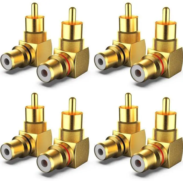 Main image of 8-Pack RCA Right Angle Adapter 90 Degree RCA Male to Female Adapter Angled Connector Elbow Plug (4 Black + 4 Red)