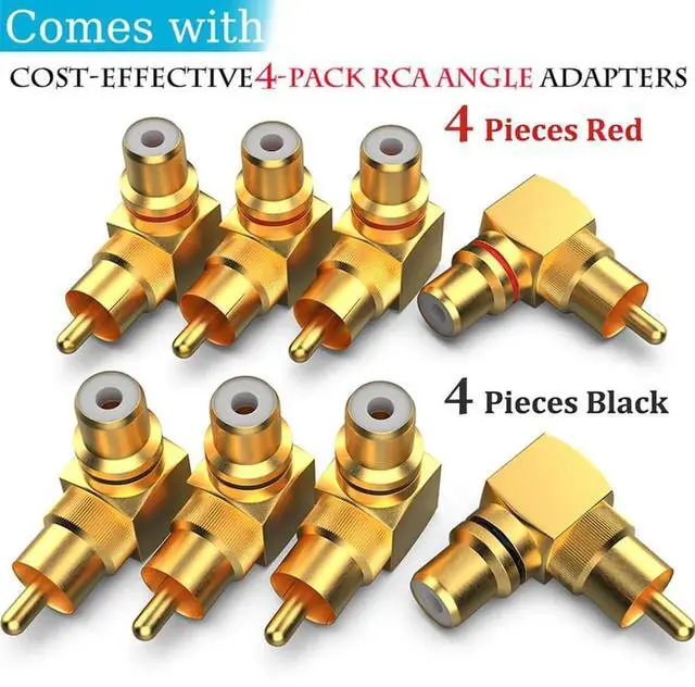 Alt view image 2 of 7 - 8-Pack RCA Right Angle Adapter 90 Degree RCA Male to Female Adapter Angled Connector Elbow Plug (4 Black + 4 Red)
