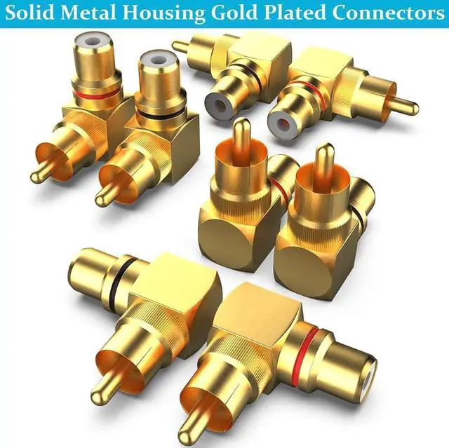 Alt view image 6 of 7 - 8-Pack RCA Right Angle Adapter 90 Degree RCA Male to Female Adapter Angled Connector Elbow Plug (4 Black + 4 Red)