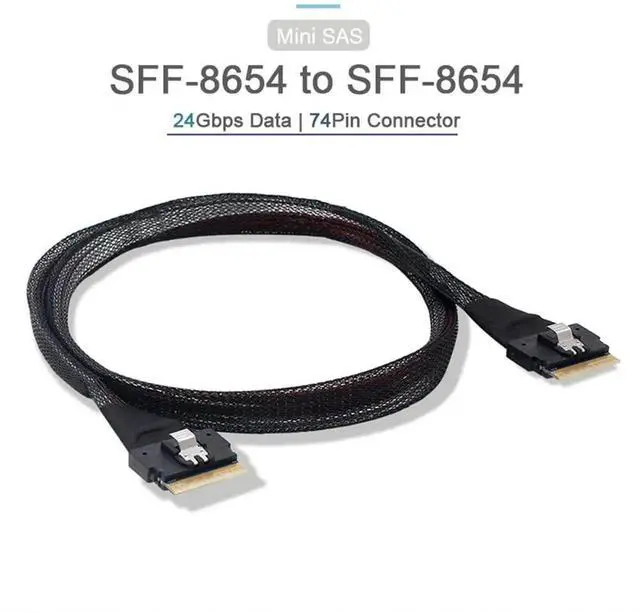 Alt view image 3 of 7 - JAENFONG PCI-E Slimline SAS 4.0 SFF-8654 8i 74pin Host to SFF-8654 74Pin Slim SAS Target Cable 50cm
