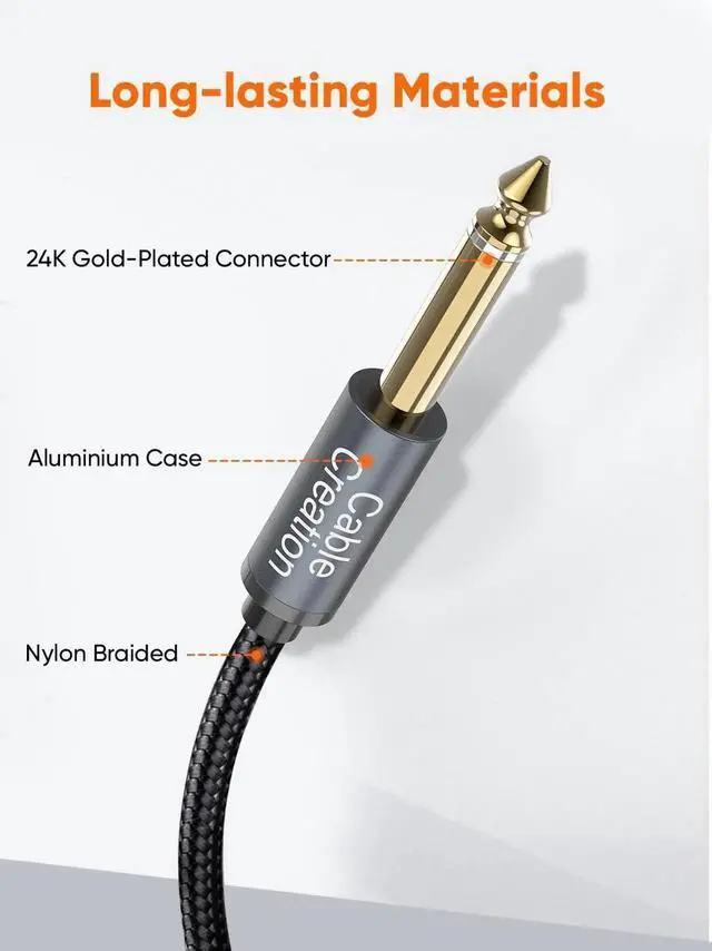 Alt view image 3 of 7 - 1/4 Instrument Guitar Cable (10FT/3M), Nylon Braid 6.35mm TS Straight Male to Male for Electric Guitar, Bass, Keyboard, Mixer, Amplifier, Amp, Speaker, Equalizer