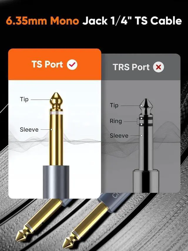 Alt view image 4 of 7 - 1/4 Instrument Guitar Cable (10FT/3M), Nylon Braid 6.35mm TS Straight Male to Male for Electric Guitar, Bass, Keyboard, Mixer, Amplifier, Amp, Speaker, Equalizer
