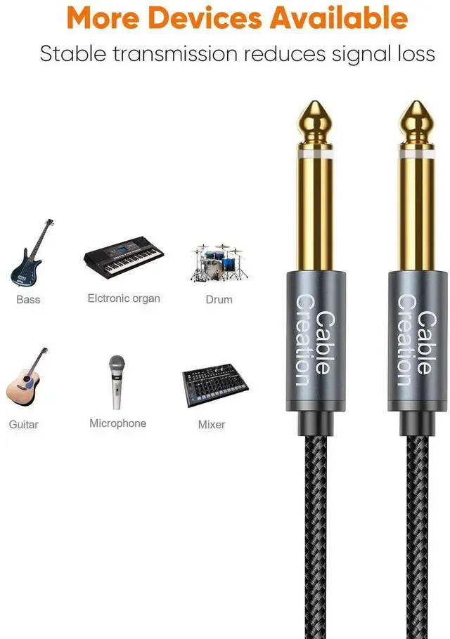 Alt view image 2 of 7 - 1/4 Instrument Guitar Cable (10FT/3M), Nylon Braid 6.35mm TS Straight Male to Male for Electric Guitar, Bass, Keyboard, Mixer, Amplifier, Amp, Speaker, Equalizer