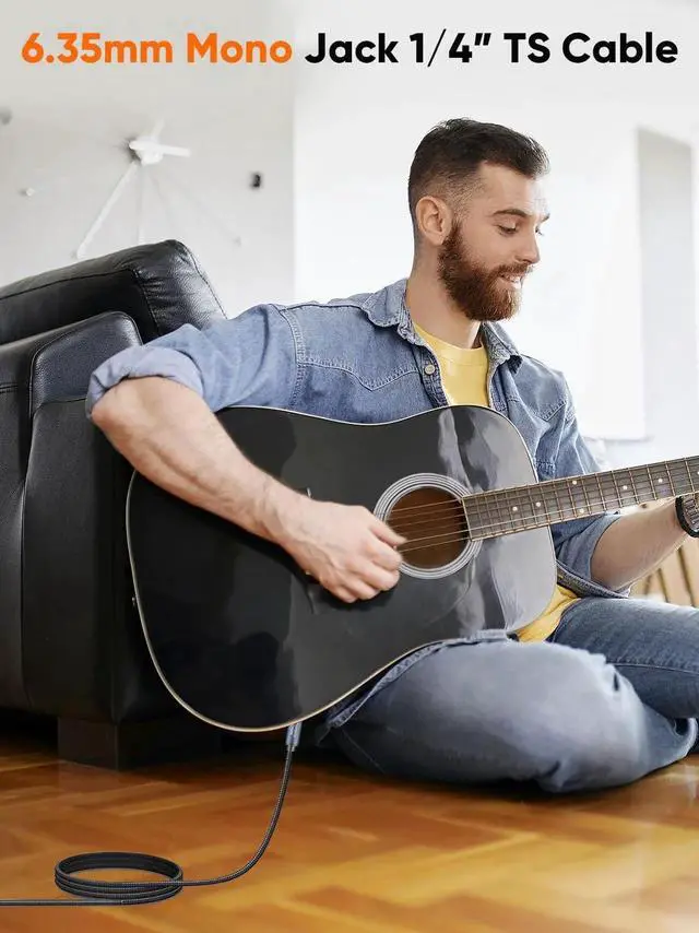 Alt view image 7 of 7 - 1/4 Instrument Guitar Cable (10FT/3M), Nylon Braid 6.35mm TS Straight Male to Male for Electric Guitar, Bass, Keyboard, Mixer, Amplifier, Amp, Speaker, Equalizer