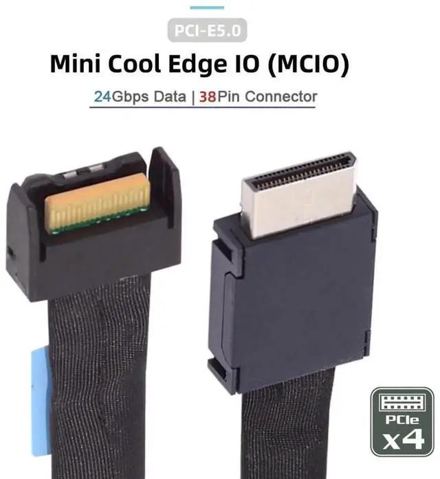 Alt view image 2 of 7 - JAENFONG Oculink SFF-8611 4i Male to PCI-E 5.0 MCIO 4i 38Pin SFF-TA-1016 Mini Cool Edge IO Male PCI Expansion Cable 0.5M