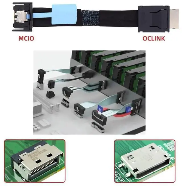 Alt view image 6 of 7 - JAENFONG Oculink SFF-8611 4i Male to PCI-E 5.0 MCIO 4i 38Pin SFF-TA-1016 Mini Cool Edge IO Male PCI Expansion Cable 0.5M
