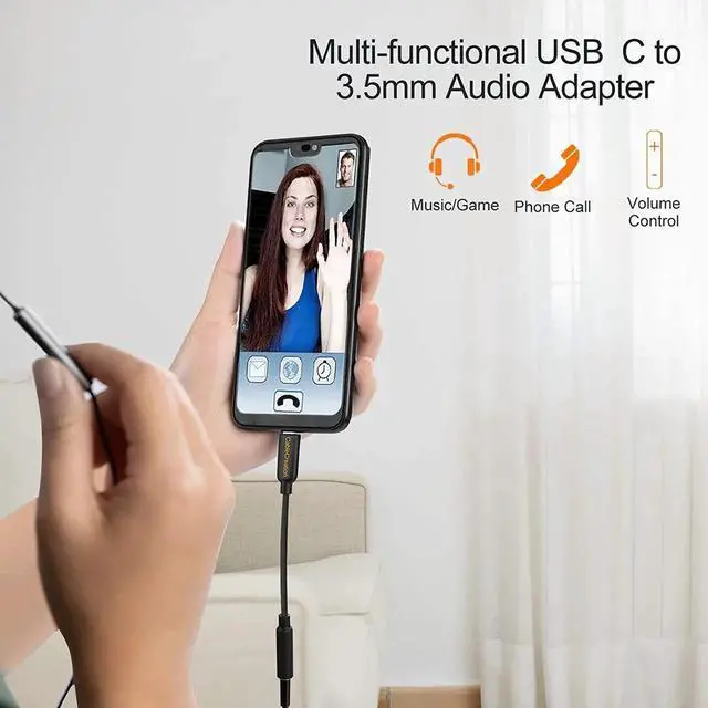 Alt view image 2 of 6 - USB C to 3.5mm Headphone Adapter, Type-C to 3.5mm Audio Adapter Compatible with Galaxy S22 S20 S21 Ultra Z Flip S20+, iPad Pro 2020, Pixel 4 3 2 XL etc. 0.33 ft Black