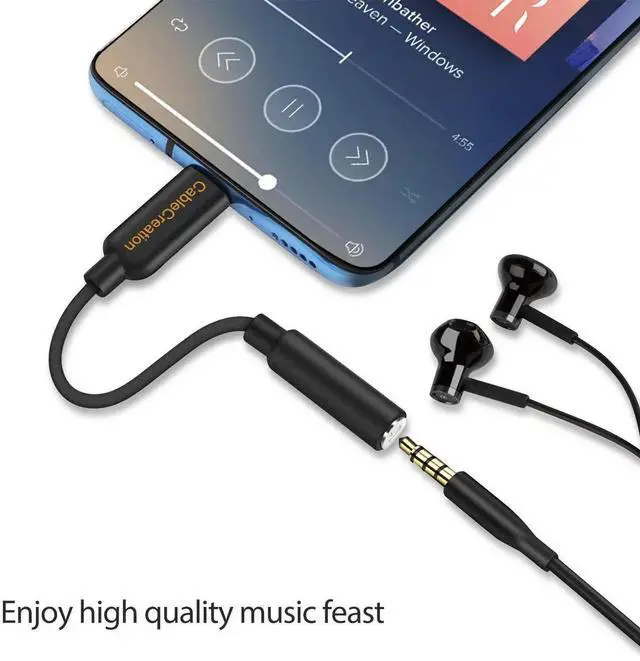 Alt view image 5 of 6 - USB C to 3.5mm Headphone Adapter, Type-C to 3.5mm Audio Adapter Compatible with Galaxy S22 S20 S21 Ultra Z Flip S20+, iPad Pro 2020, Pixel 4 3 2 XL etc. 0.33 ft Black