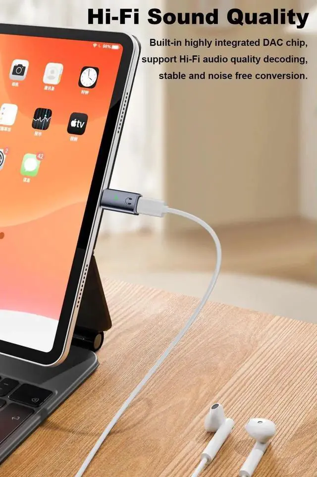 Alt view image 5 of 6 - USB C to Headphone Jack Adapter, Type C Male Converter for iPhone Wired Earbuds, iPhone 16/15 Series,iPad Air, Not Support Lavalier Microphone, Charging and Data (Grey)