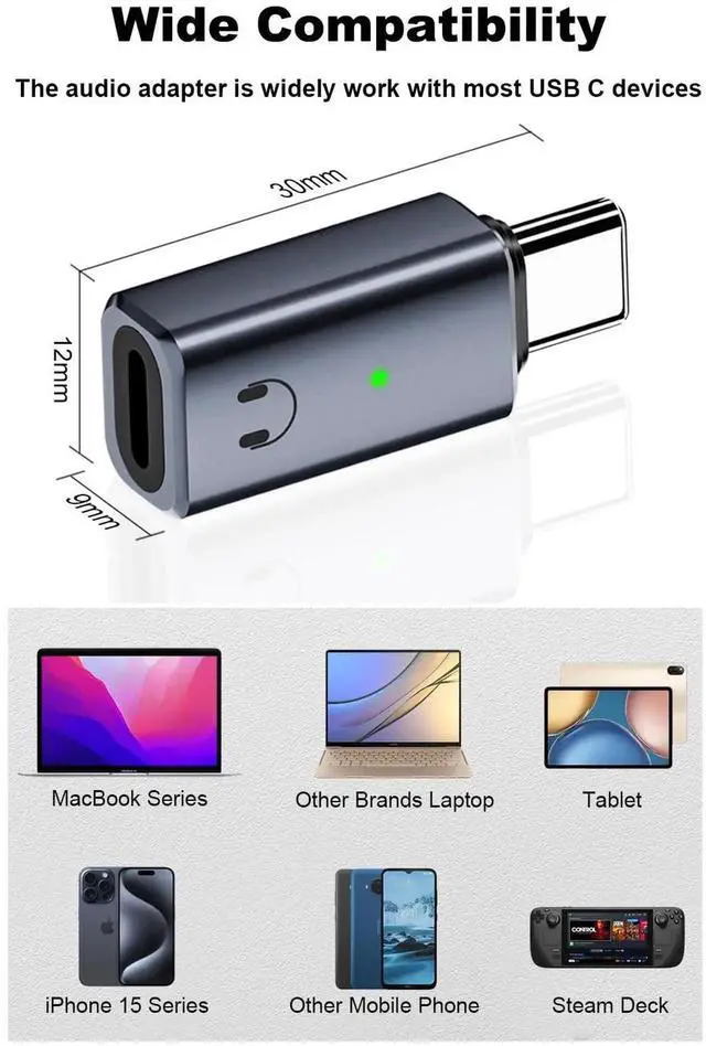 Alt view image 3 of 6 - USB C to Headphone Jack Adapter, Type C Male Converter for iPhone Wired Earbuds, iPhone 16/15 Series,iPad Air, Not Support Lavalier Microphone, Charging and Data (Grey)