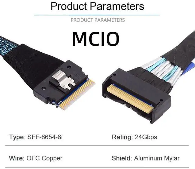 Alt view image 2 of 6 - JAENFONG PCI-E 5.0 Mini Cool Edge IO MCIO 74Pin to SFF-8654 8i 74Pin Slimline SAS 4.0 24 Gbps Extension Cable 50cm