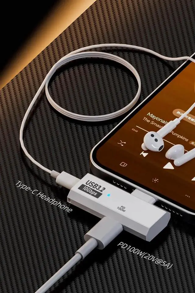 Alt view image 5 of 6 - Dual USB C Headphone Adapter with 100W Charging Port, 2-in-1 USB Type C Splitter Dongle for Rog Ally, Steam Deck, Quest 2, iPhone 15 Series, iPad, MacBook and More Type C Device (White)