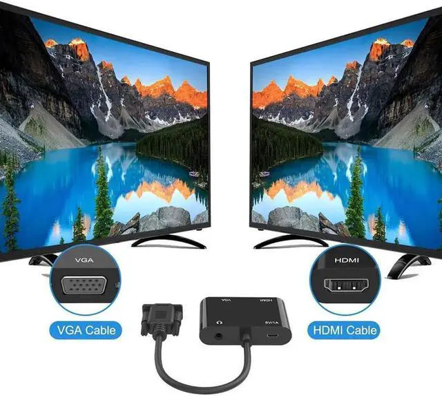Alt view image 5 of 6 - JAENFONG VGA to HDMI VGA Adapter, VGA Splitter 1 VGA in HDMI VGA 2 Out (VGA HDMI Interface Display at The Same time), VGA to HDMI VGA Adapter for Computer, Desktop, Laptop, PC, Monitor, Projector