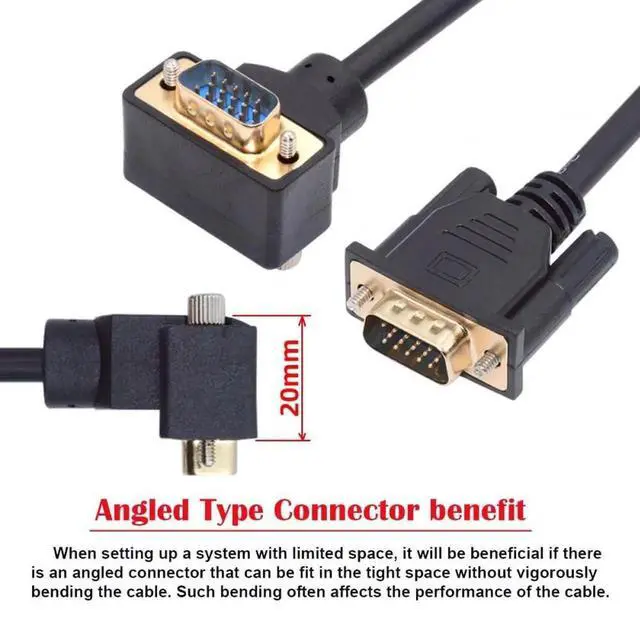 Alt view image 2 of 7 - JAENFONG Cable 90 Degree Down Angled VGA RGB Male to Straight Male Extension 3COAX+6C for Monitor Projector Computer 3.3FT