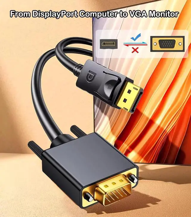 Alt view image 6 of 7 - JAENFONG DisplayPort to VGA Cable 6FT, Display Port DP to VGA Adapter, 1080P@60Hz Video Cord from Laptop/Computer (DP) to Monitor/Projector (VGA), (Not Bidirectional, Not for HDMI or USB)