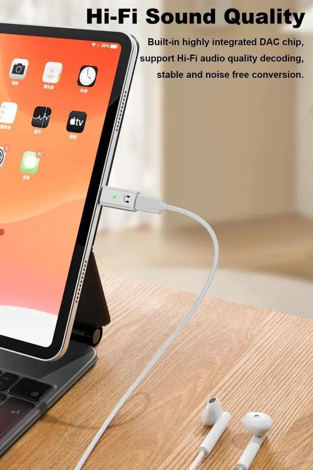 Alt view image 6 of 6 - USB C to Headphone Jack Adapter, Type C Male Converter for iPhone Wired Earbuds, iPhone 16/15 Series,iPad Air, Not Support Lavalier Microphone, Charging and Data (White, 2 Pack)