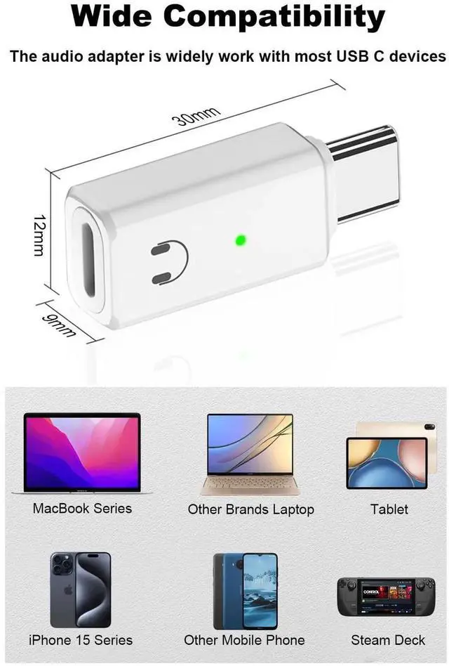 Alt view image 5 of 6 - USB C to Headphone Jack Adapter, Type C Male Converter for iPhone Wired Earbuds, iPhone 16/15 Series,iPad Air, Not Support Lavalier Microphone, Charging and Data (White, 2 Pack)