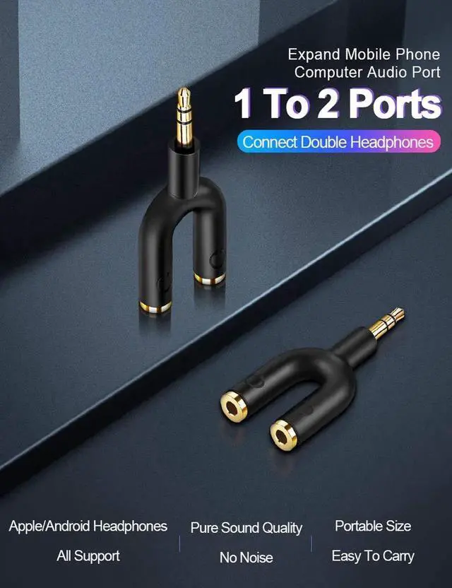 Alt view image 7 of 7 - Headphone Splitter Adapter, 3.5mm Male to 2 Port 3.5mm Female Y Jack Splitter Adaptor Compatible with Headset, Earphone, iPhone, iPad, iPod,Tablets, MP3 Players&More, Black