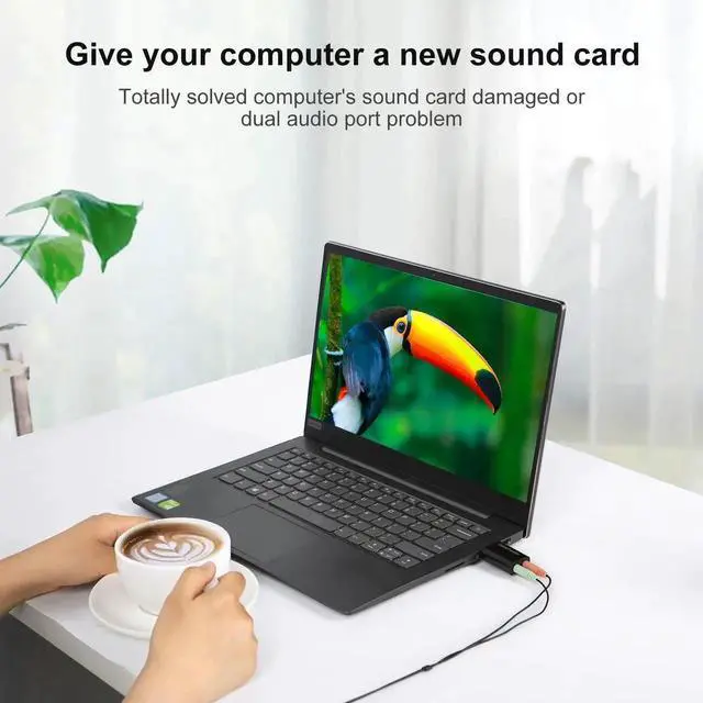 Alt view image 7 of 7 - USB Audio Adapter with 3.5mm Jack, USB External Stereo Sound Card with 3.5mm Earphone and Microphone for PS4, PS5, Windows, Mac, Linux, Plug and Play, Black