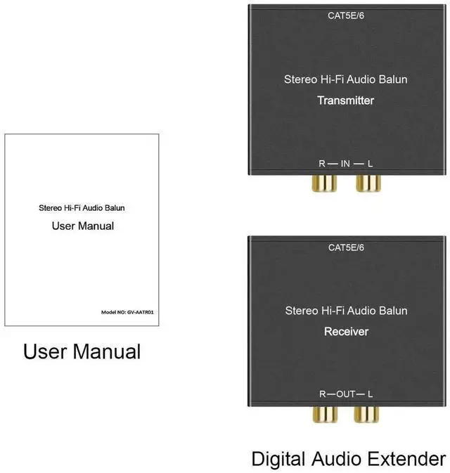 Alt view image 2 of 6 - Stereo Hi-Fi Audio Balun, Analog Audio Extender, Stereo RCA to Stereo RCA Audio Over Cat5e/Cat 6 Extender
