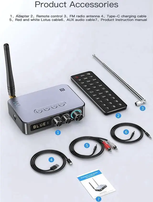 Alt view image 4 of 6 - 4-in-1 Bluetooth 5.1 Transmitter Receiver for TV Wireless Bluetooth Adapter with Optical AUX RCA 6.5 Mic Connection, Low Latency NFC Audio Adapter with FM Radio Simultaneously for Home Party KTV