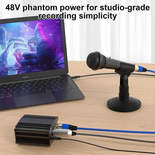 Alt view image 3 of 7 - 48V Phantom Power Supply, 1-Channel Design with Adapter, Compatible with Any Condenser Microphones, Ideal for Professional Music Recording and Studio Use, Black