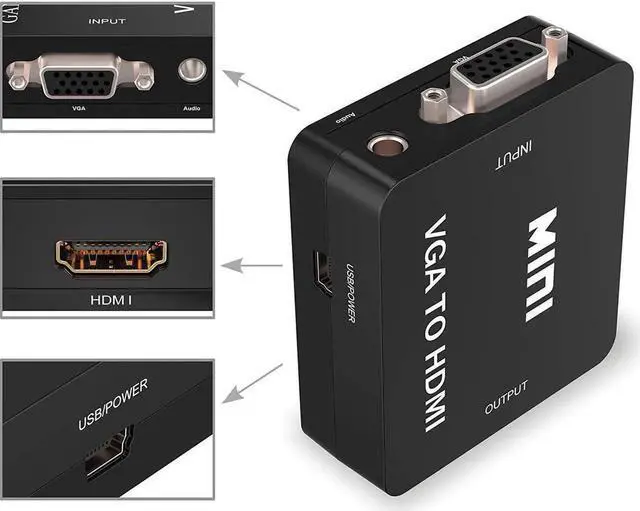 Alt view image 4 of 7 - Mini 1080p VGA to HDMI Converter Adapter With Audio Cable VGA to HDMI Adapter Connector with Micro USB and 3.5mm Audio Port Cable for PC/Laptop/DVD - Black