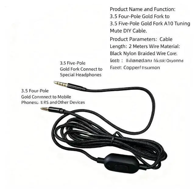 Alt view image 2 of 5 - JAENFONG 2M Braided Audio Extension Cable for Astro A10/A40/A50 Headphones Metal Connector Headphone Extension Cord Durable Woven Wire for Clear Sound Transmission Compatible with Astro Gaming Headset