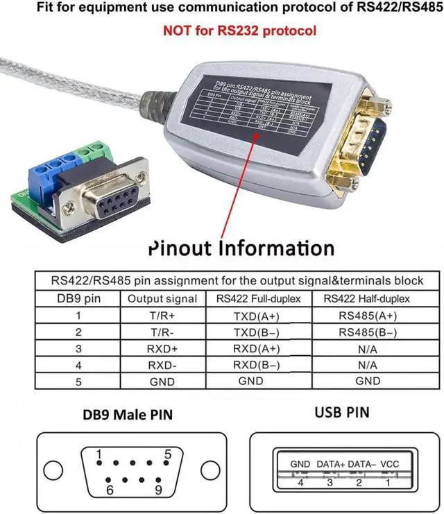 Alt view image 7 of 7 - DTECH USB to RS422 RS485 Serial Port Converter Adapter Cable with FTDI Chip Supports Windows 10 8 7 XP Macbook