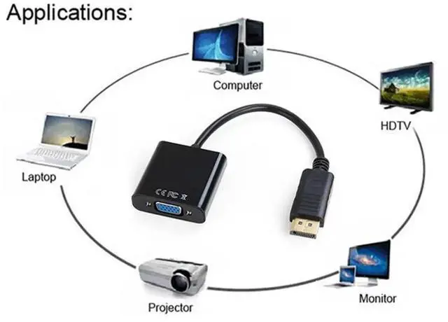 Alt view image 4 of 7 - JAENFONG DP to VGA Adapter Gold-Plated DisplayPort Male to VGA Female Display Monitor Converter Cable Adapter