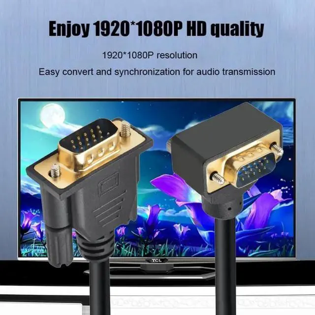 Alt view image 4 of 7 - JAENFONG Cable 90 Degree Up Angled VGA RGB Male to Straight Male Extension 3COAX+6C for Monitor Projector Computer 1M