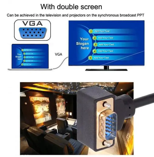 Alt view image 5 of 7 - JAENFONG Cable 90 Degree Up Angled VGA RGB Male to Straight Male Extension 3COAX+6C for Monitor Projector Computer 1M