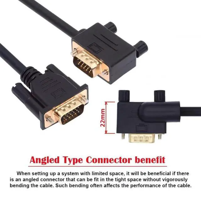 Alt view image 3 of 7 - JAENFONG Cable 90 Degree Left Angled VGA RGB Male to Straight Male Extension 3COAX+6C for Monitor Projector Computer 3.3FT