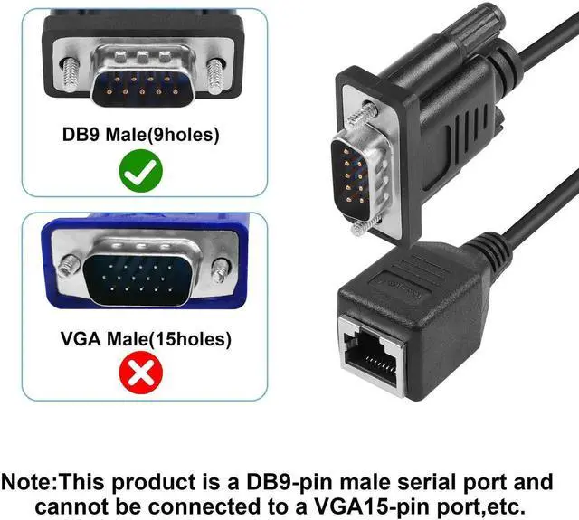 Alt view image 6 of 6 - JAENFONG RS232 DB9 to RJ45 Serial Adapter, DB9 9-Pin Serial Port Female & Male to RJ45 Female Cat5/6 Ethernet LAN Console Extender Cable, 2Pack