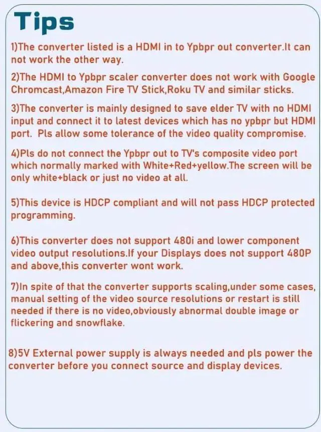 Alt view image 4 of 6 - HDMI to Component Converter, 1080P HDMI to YPbPr, HDMI to RGB + R/L 5RCA Scaler Converter, HDMI Input to Component YPbPr Output with Scaler Function, Support for Projector TV Blu-Ray DVD PS4 Xbox 360
