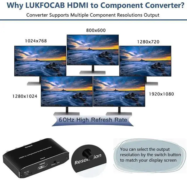 Alt view image 5 of 6 - HDMI to Component Converter, 1080P HDMI to YPbPr, HDMI to RGB + R/L 5RCA Scaler Converter, HDMI Input to Component YPbPr Output with Scaler Function, Support for Projector TV Blu-Ray DVD PS4 Xbox 360