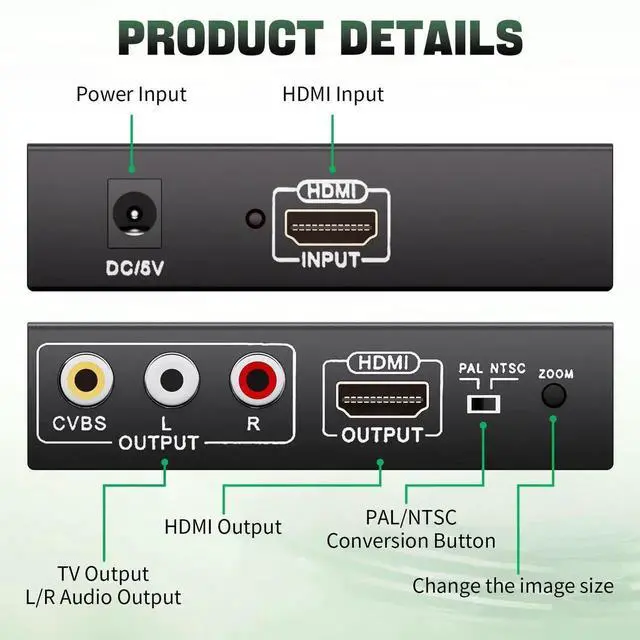 Alt view image 7 of 7 - Adapter Converter Fits for HDMI to RCA & AV 3RCA CVBS Composite Video Audio, Support PAL/NTSC, Compatible with PC, Laptop, Xbox, TV, Camera, Monitor