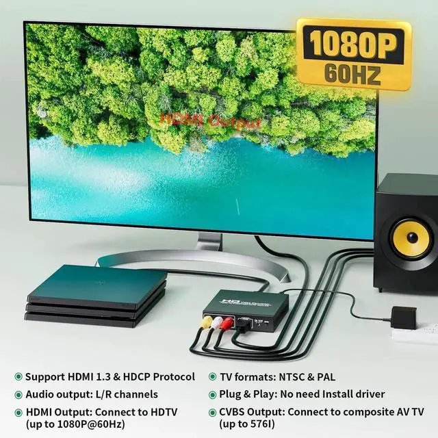 Alt view image 3 of 7 - Adapter Converter Fits for HDMI to RCA & AV 3RCA CVBS Composite Video Audio, Support PAL/NTSC, Compatible with PC, Laptop, Xbox, TV, Camera, Monitor