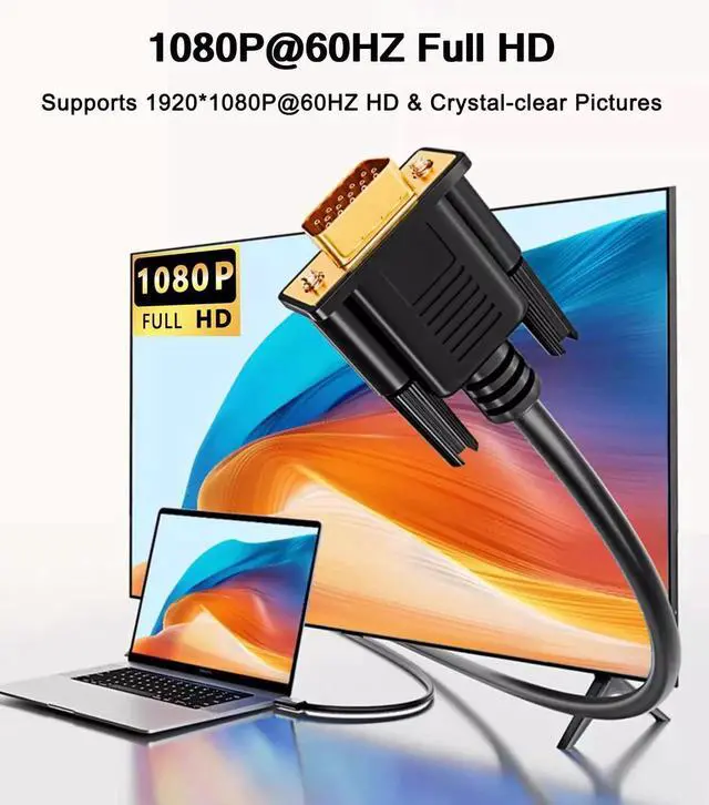 Alt view image 3 of 7 - JAENFONG 2 Pack USB C to VGA Cable 6FT, 1080P@60Hz USB Type C to VGA Adapter Video Converter [Thunderbolt 3/4 Compatible] with MacBook Air, iPad Pro, iPhone 15/16, iMac, XPS, Surface etc-Gold-Plated